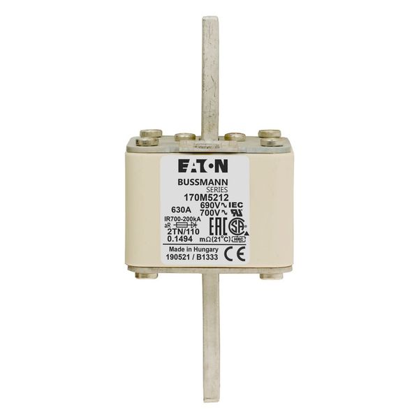 Fuse-link, high speed, 630 A, AC 690 V, DIN 2, 61 x 75 x 138 mm, aR, DIN, IEC, single indicator image 6