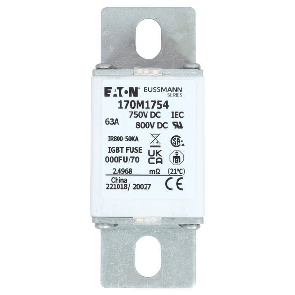 Fuse-link, high speed, 63A, DC 750 V, size 000, 24 x 36 x 96 mm, aR, IEC, UL image 6