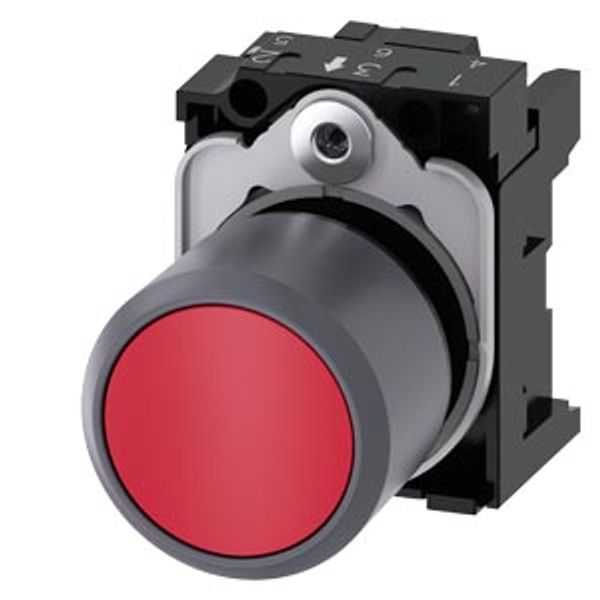 Pushbutton, compact, with extended stroke (12 mm), 22 mm, round, plastic with  3SU1230-0EB20-0AA0 image 1