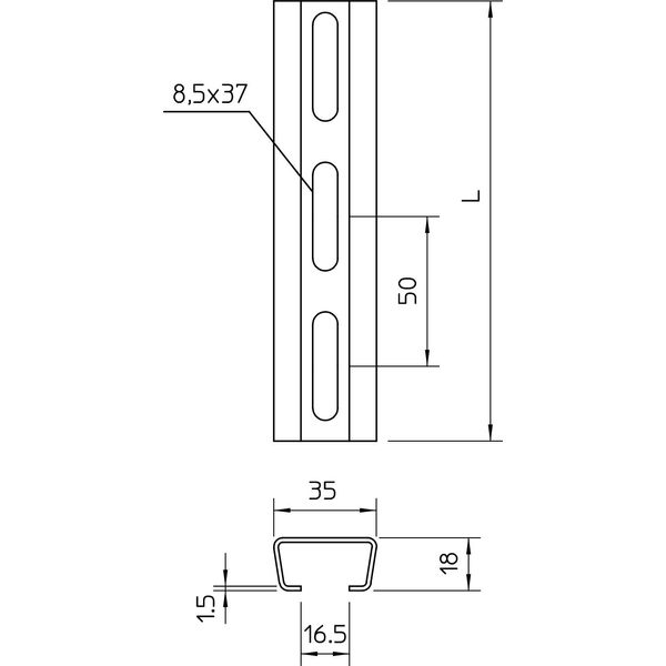 AML3518P0300FT Profile rail perforated, slot 16.5mm 300x35x18 image 2