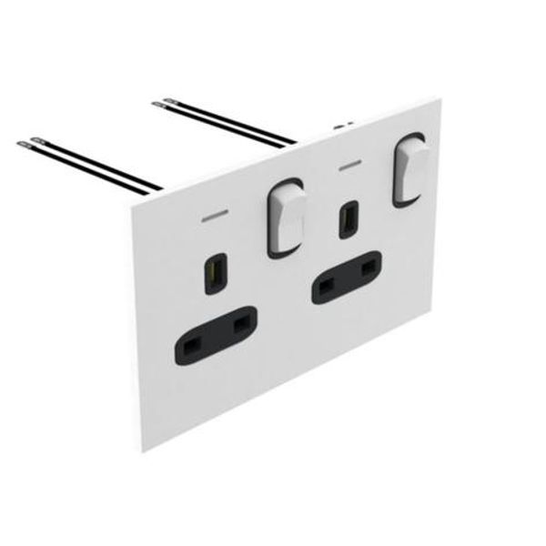 Art d'Arnould - 2 gang BS socket 13A-250V double pole switch with power indicator Epure - Satin White image 1