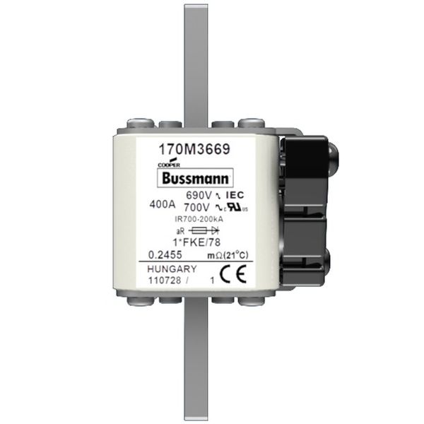 Fuse-link, high speed, 400 A, AC 690 V, compact size 1, 45 x 59 x 110 mm, aR, IEC, UL image 1