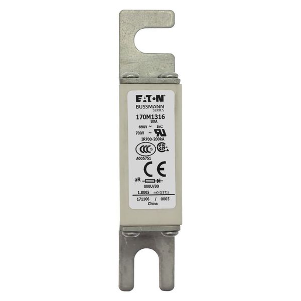 Fuse-link, high speed, 80 A, AC 690 V, DIN 000, 21 x 40 x 100 mm, aR, DIN, IEC image 14