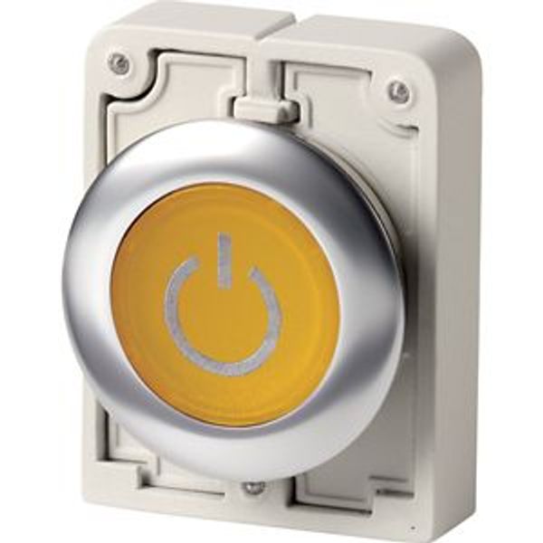 Illuminated pushbutton actuator, RMQ-Titan, flat, momentary, yellow, inscribed, Front ring stainless steel image 2