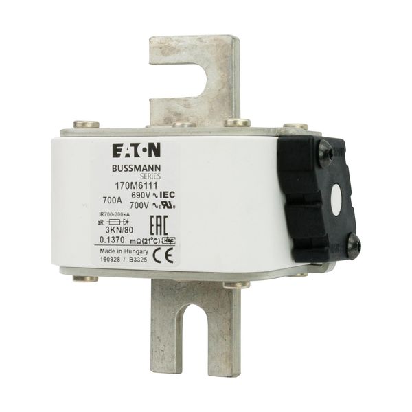 Fuse-link, high speed, 700 A, AC 690 V, DIN 3, 76 x 92 x 109 mm, aR, DIN, IEC, single indicator image 5