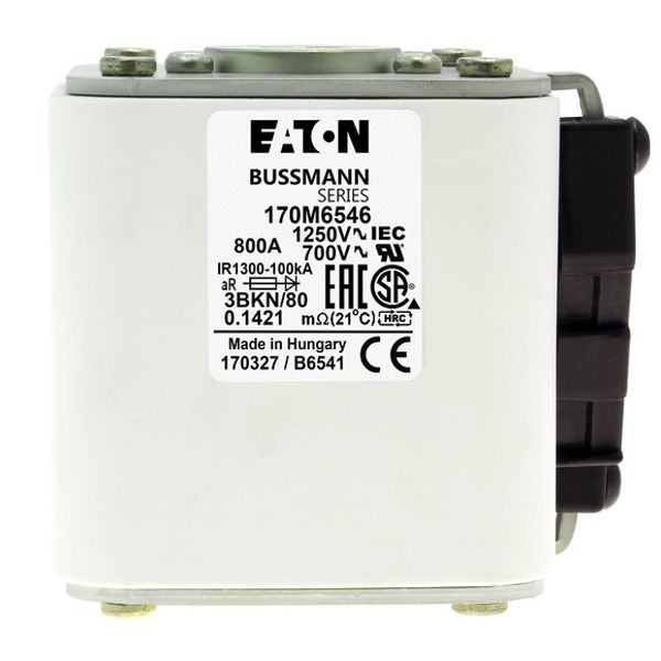 Fuse-link, high speed, 800 A, AC 1250 V, size 3, 76 x 92 x 83 mm, aR, IEC, UL, single indicator image 2