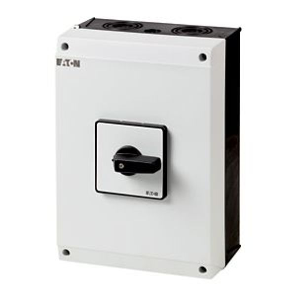 On-Off switch, T5, 100 A, surface mounting, 4 contact unit(s), 6 pole, 1 N/O, 1 N/C, with black thumb grip and front plate image 2