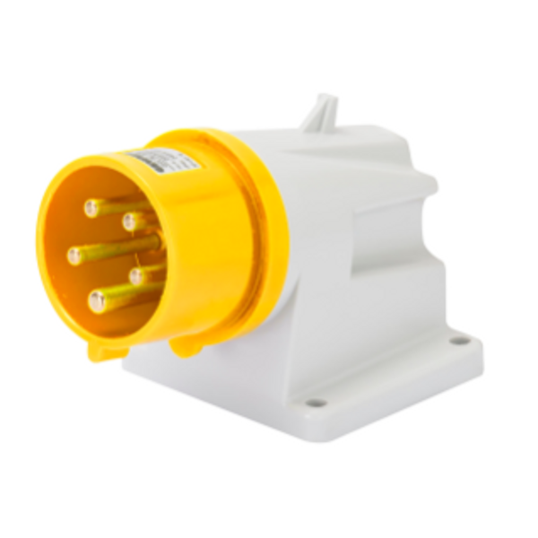 90° ANGLED SURFACE MOUNTING INLET - IP44 - 2P+E 32A 100-130V 50/60HZ - YELLOW - 4H - SCREW WIRING image 1