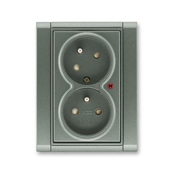 5593F-C02357 34 Double socket outlet with earthing pins, shuttered, with turned upper cavity, with surge protection ; 5593F-C02357 34 image 1