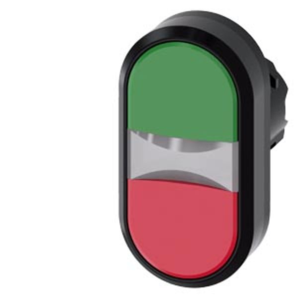 Illuminated twin pushbutton, 22 mm, round, plastic, green, red, pushbuttons, flat, Z=50-unit packaging image 1