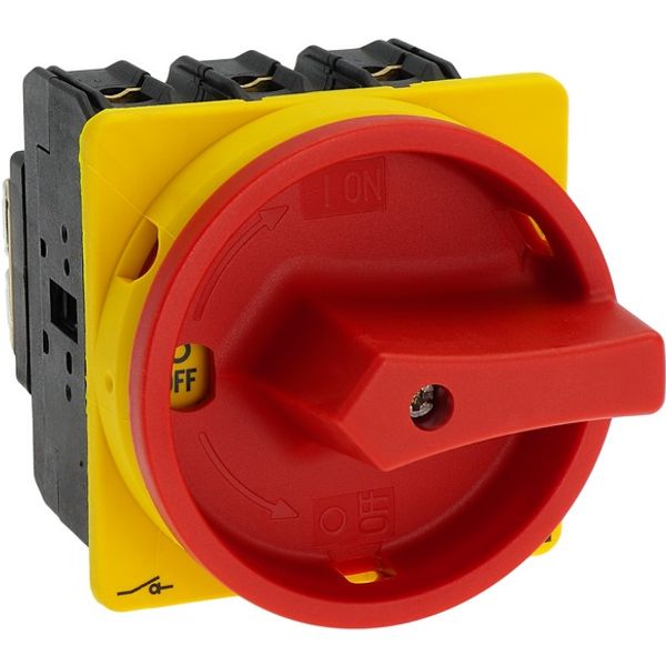 Main switch, P3, 63 A, flush mounting, 3 pole, Emergency switching off function, With red rotary handle and yellow locking ring, Lockable in the 0 (Of image 8