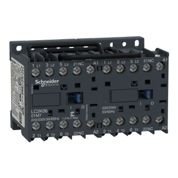 TeSys K reversing contactor, 3P, AC-3 440V 6 A, 1NC, 220...230VAC coil,screw clamp terminals image 2