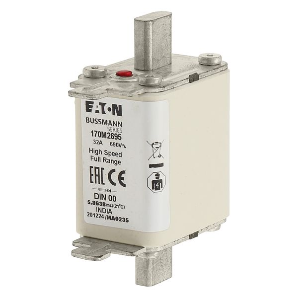 Fuse-link, high speed, 32 A, AC 690 V, DIN 00, 30 x 60 x 79 mm, gR, DIN, IEC, single indicator image 20