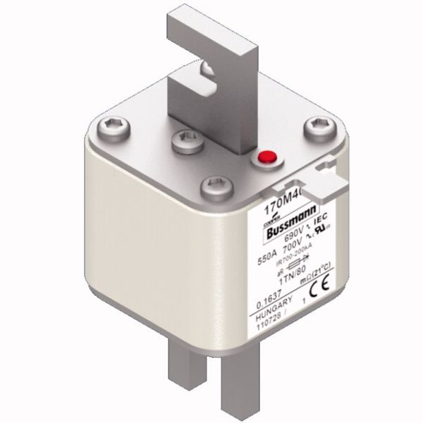 Fuse-link, high speed, 550 A, AC 690 V, DIN 1, 53 x 66 x 108 mm, aR, DIN, IEC, single indicator image 3