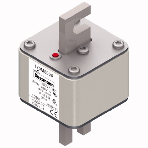 Fuse-link, high speed, 400 A, AC 690 V, DIN 2, 61 x 61 x 108 mm, aR, DIN, IEC, single indicator, 80 mm centres image 2