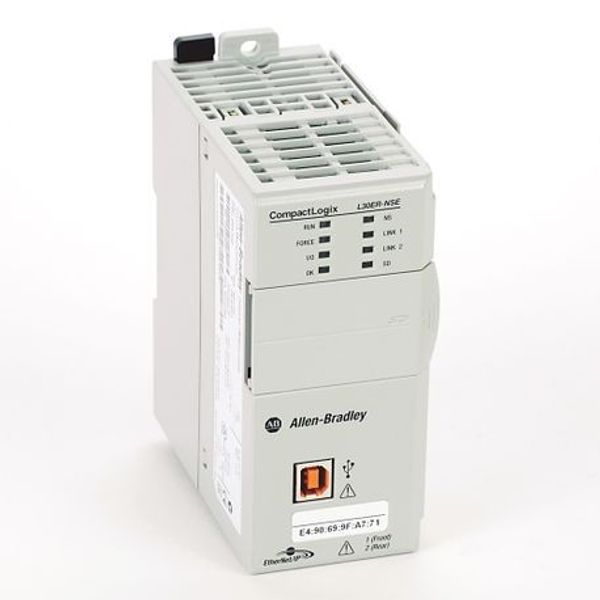 Allen-Bradley 1769-L30ER-NSE CompactLogix 5370 L3 Controller, Dual Ethernet w/DLR capability, 1MB Memory, 8 I/O Expansion, 16 Ethernet IP Nodes, No Supercap for RTC. Controllers are shipped with 1GB SD card and can support up to 2GB SD card. image 1