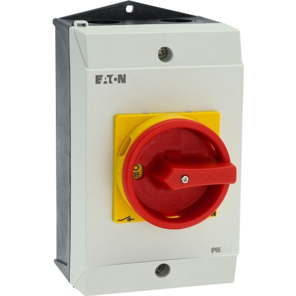 Main switch, T3, 32 A, surface mounting, 2 contact unit(s), 3 pole, Emergency switching off function, With red rotary handle and yellow locking ring image 12