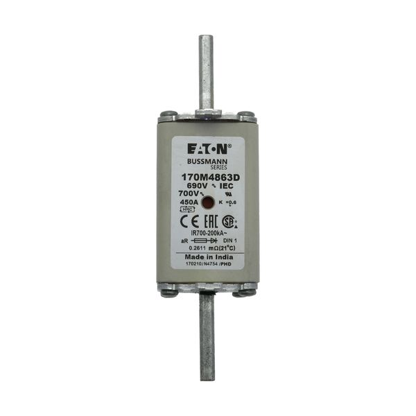 Fuse-link, high speed, 450 A, AC 690 V, DIN 1, aR, DIN, IEC, dual indicator, live gripping lugs image 16