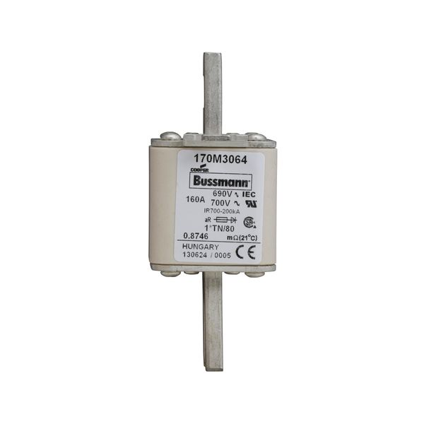 Fuse-link, high speed, 160 A, AC 690 V, compact DIN 1, 45 x 58 x 104 mm, aR, DIN, IEC, single indicator image 12