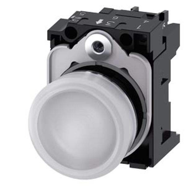 Indicator lights, 22 mm, round, Metal, shiny, white, lens, smooth, with holder, LED .... 3SU1156-6AA60-1AA0-Z Y12 image 1