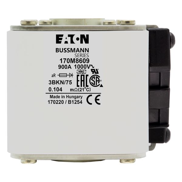 Fuse-link, high speed, 900 A, AC 1000 V, size 3, 74 x 92 x 76 mm, aR, IEC, UL, single indicator image 9