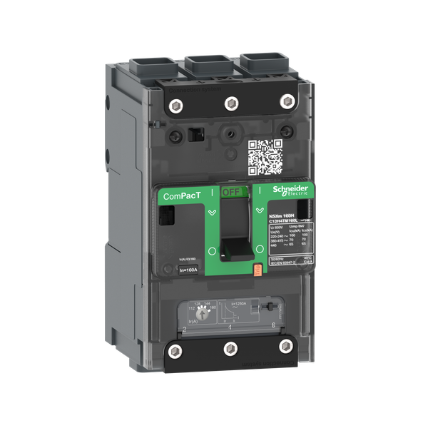 Circuit breaker, ComPacT NSXm 160B, 25kA/415VAC, 3 poles, TMD trip unit 160A, EverLink lugs image 5
