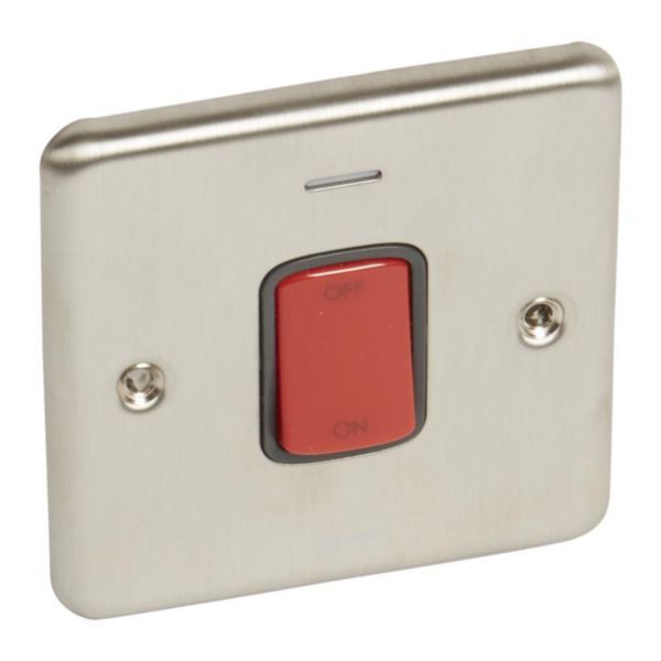 Synergy Authentic 45A Double Pole Control Switch with Red Rocker and LED Power Indicator Brushed Stainless Steel image 1