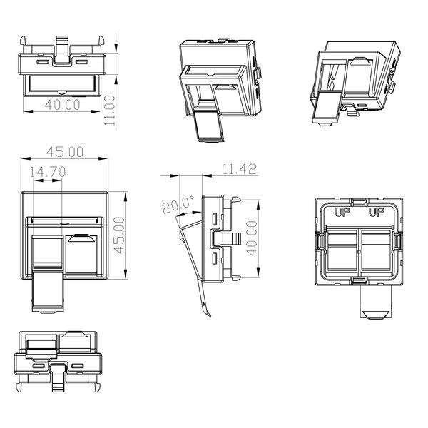 Centralplate for 2 modules (SFA)(SFB),45x45mm,angled,RAL9010 image 2