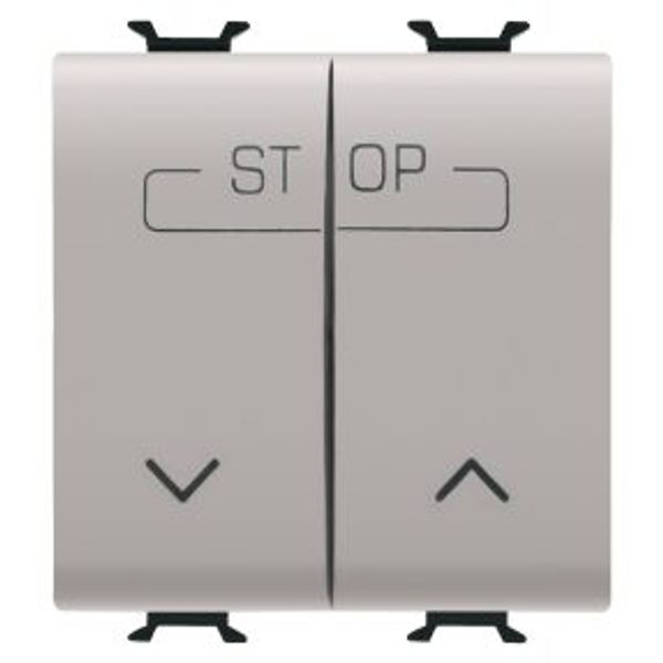 TWIN PUSH-BUTTON 250V ac - QUICK WIRING TERMINALS - 1P NO 16A - SYMBOL UP-DOWN-STOP - 2 MODULES - NATURAL SATIN BEIGE - CHORUSMART image 1