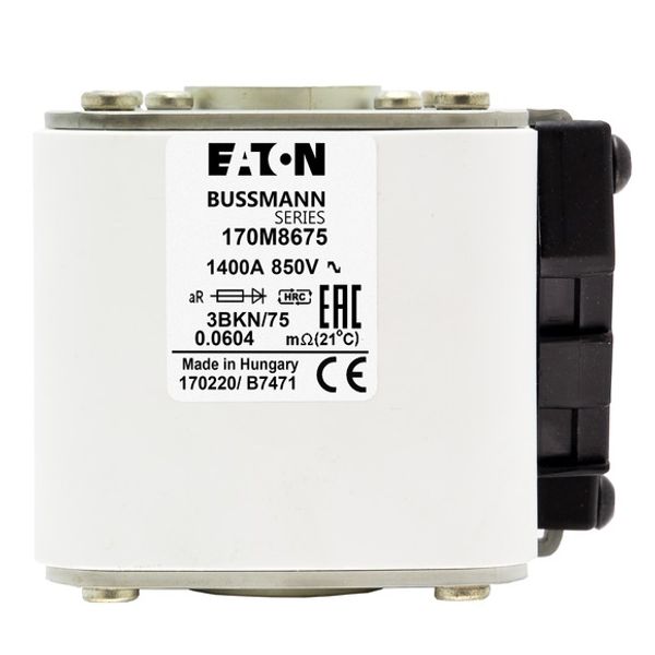 Fuse-link, high speed, 1400 A, AC 850 V, size 3, 76 x 92 x 76 mm, aR, IEC, single indicator image 2