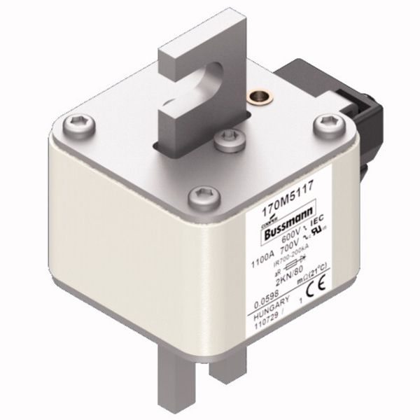 Fuse-link, high speed, 1100 A, AC 600 V, DIN 2, 61 x 77 x 108 mm, aR, DIN, IEC, single indicator image 3