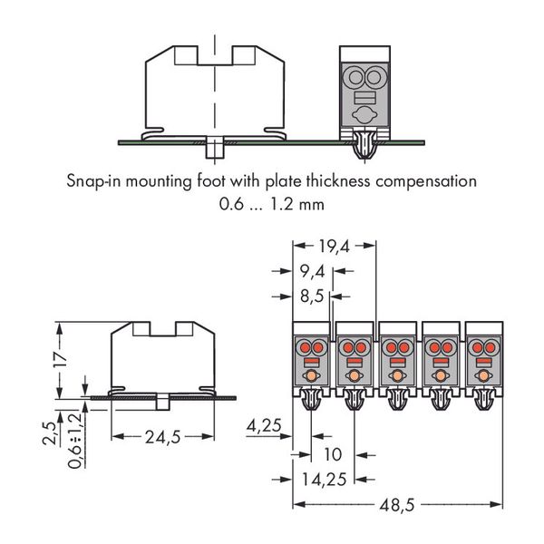 Power supply connector;without push-buttons;with snap-in mounting feet image 3