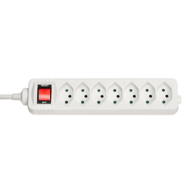 7-Way Swiss 3-Pin Mains Power Extension with Switch, White with switch image 1