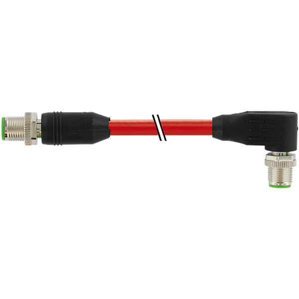 M12 male 0°/M12 male 90° D-cod. PUR 1x4xAWG22 shielded rd+drag-ch 2.5m image 1