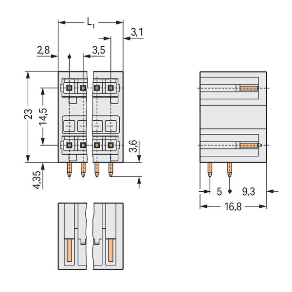 THT double-deck male header 1.0 x 1.0 mm solder pin angled light gray image 5