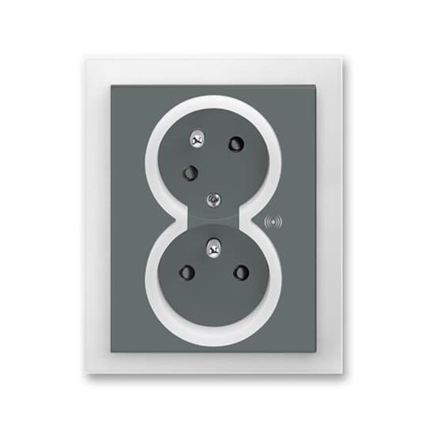 5583M-C02357 61 Double socket outlet with earthing pins, shuttered, with turned upper cavity, with surge protection image 1
