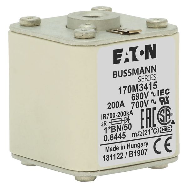 Fuse-link, high speed, 200 A, AC 690 V, compact size 1, 45 x 59 x 51 mm, aR, IEC, UL, single indicator, flush end, M8 image 23