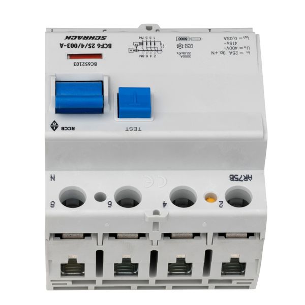 Residual current circuit breaker 25A, 4-p, 30mA,type A,6kA image 1