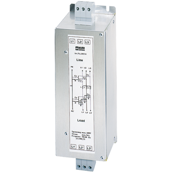 MEF EMC-FILTER 3-PHASE 1-STAGE I:16A U:3x600 VAC book-style image 1