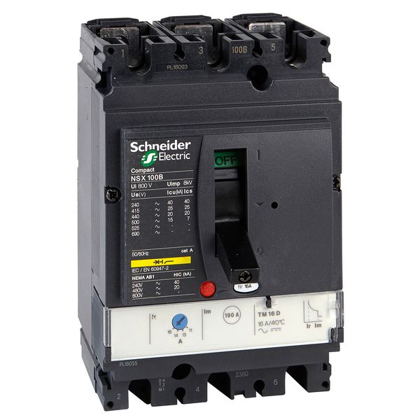circuit breaker ComPact NSX100H, 70 kA at 415 VAC, TMD trip unit 63 A, 3 poles 3d image 1