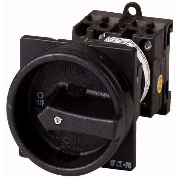 Main switch, T0, 20 A, rear mounting, 3 contact unit(s), 3 pole + N, 1 N/O, 1 N/C, STOP function, With black rotary handle and locking ring, Lockable image 1