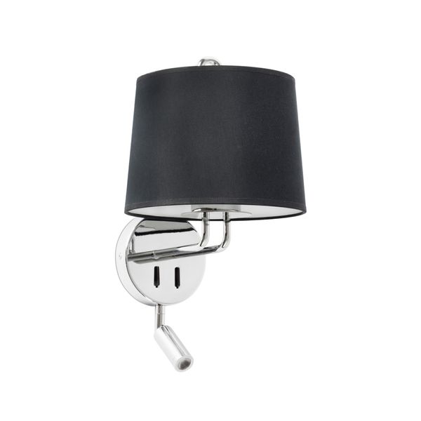 MONTREAL CHROME WALL LAMP WITH READER BLACK LAMPSH image 1
