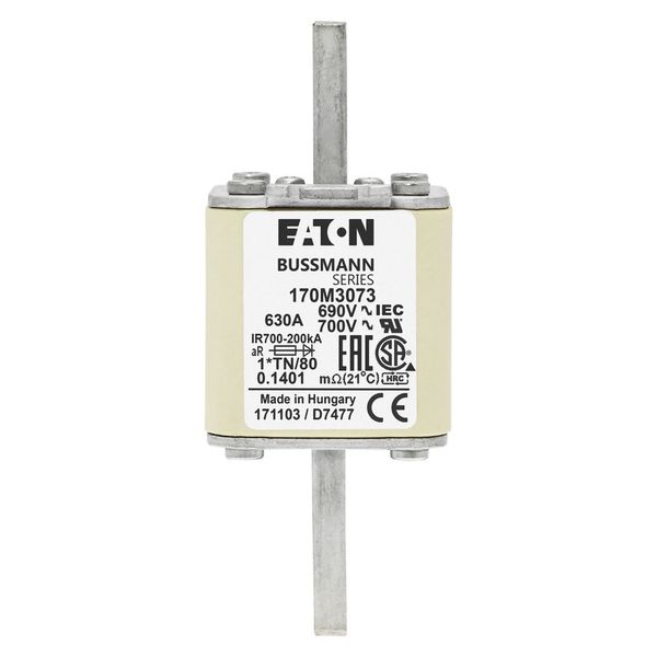 Fuse-link, high speed, 630 A, AC 690 V, compact DIN 1, 45 x 58 x 104 mm, aR, DIN, IEC, single indicator image 14