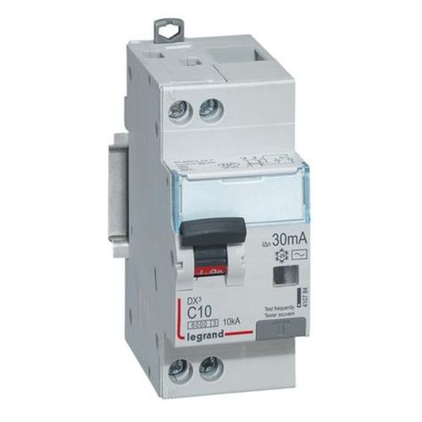 Monoblock differential circuit breaker DX³6000 10kA high inlet and low outlet U+N screw 230V~ - 10A - typeAC 30mA image 1