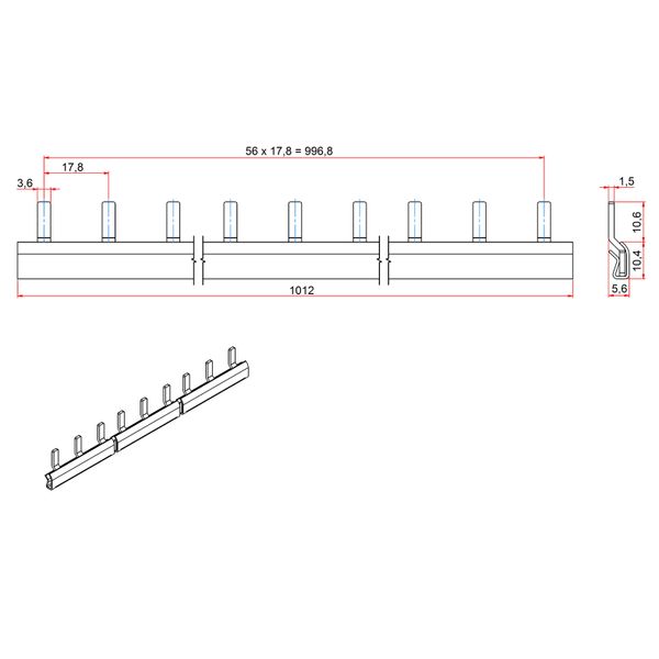 Small Connect, Busbar 1-pole, 1m, 1MW, Phase image 4