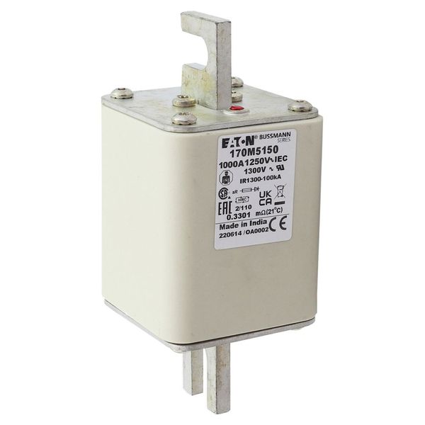 Fuse-link, high speed, 1000 A, AC 1100 V, size 2, 61 x 75 x 138 mm, aR, DIN, IEC, single indicator image 10