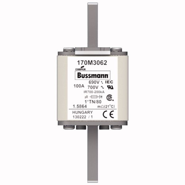 Fuse-link, high speed, 100 A, AC 690 V, compact DIN 1, 45 x 58 x 104 mm, aR, DIN, IEC, single indicator image 1