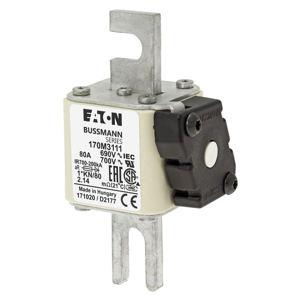 Fuse-link, high speed, 80 A, AC 690 V, compact DIN 1, 45 x 59 x 104 mm, aR, DIN, IEC, single indicator image 5