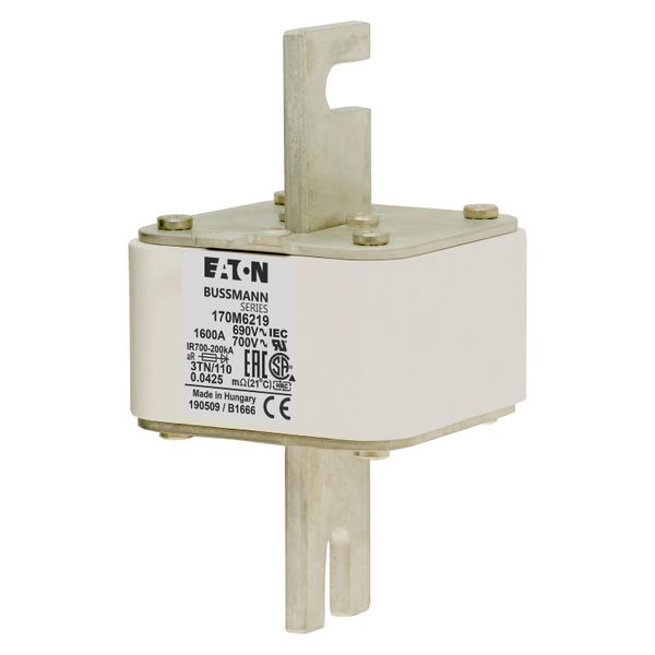 Fuse-link, high speed, 1600 A, AC 690 V, DIN 3, 76 x 90 x 139 mm, aR, DIN, IEC, type T indicator image 7