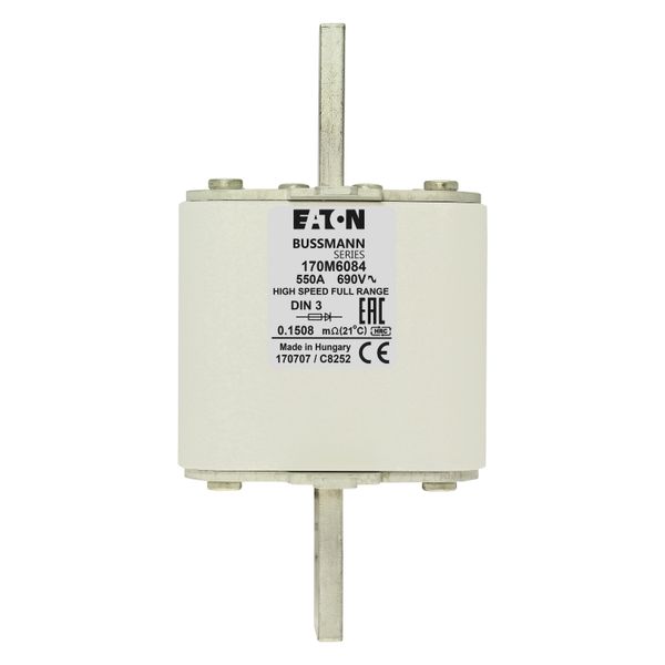 Fuse-link, high speed, 550 A, AC 690 V, DIN 3, 75 x 89 x 150 mm, gR, DIN, IEC, single indicator image 8